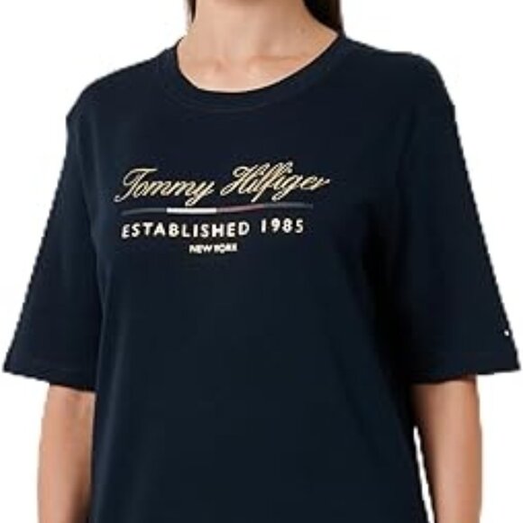Tommy Hilfiger Script Logo T-Shirt Dress Size XS Navy Blue - Picture 2 of 5